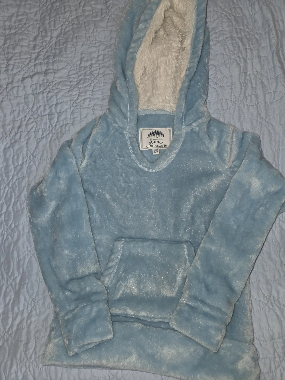 Cuddly Plush Pullover Hoodie - Light Blue Faux Fur